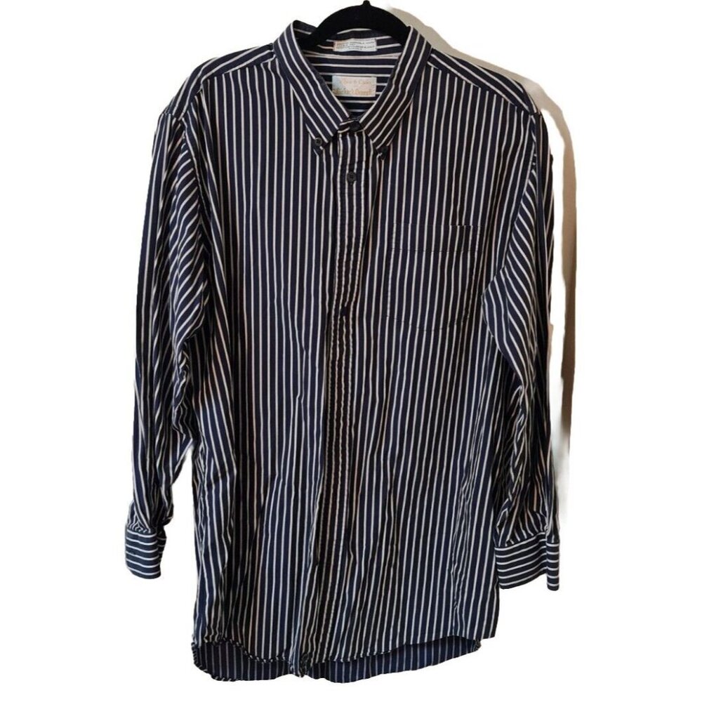 Mens Shirt Richard Bennett Size XL Button Up Navy Blue Long Sleeve Striped